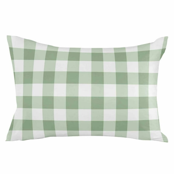Green White Checkered Farmhouse Throw Pillow Cover, Pillowcase Protectors with Zipper, Breathable Decorative Lumbar Pillow Case Cover, Pillow Shams for Couch Sofa 12x20Inch