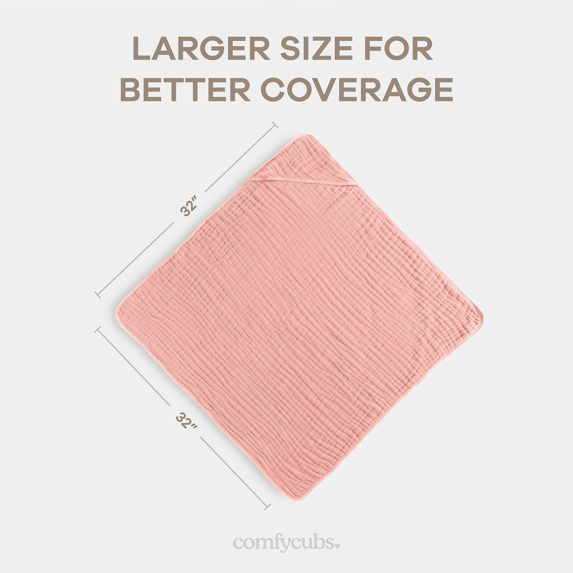 Comfy Cubs Hooded Baby Towels 2-Pack, Large 32" x 32" - 6 Layer, 100% Muslin Cotton, Bold Blush