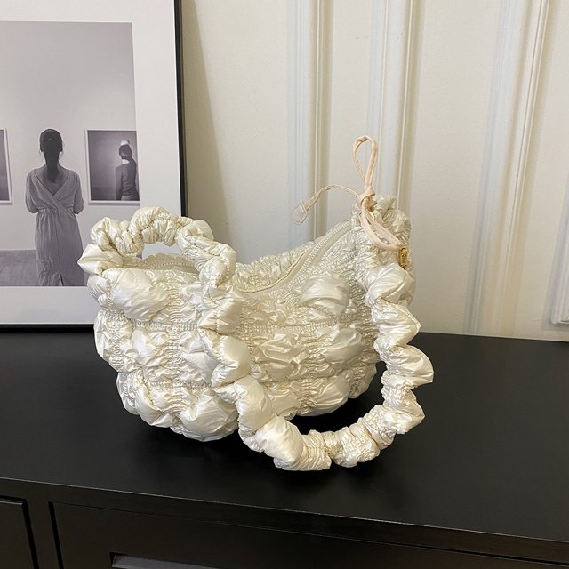 PU plisado mujer bandolera bolso acolchado hilo bordado bolso (blanco)