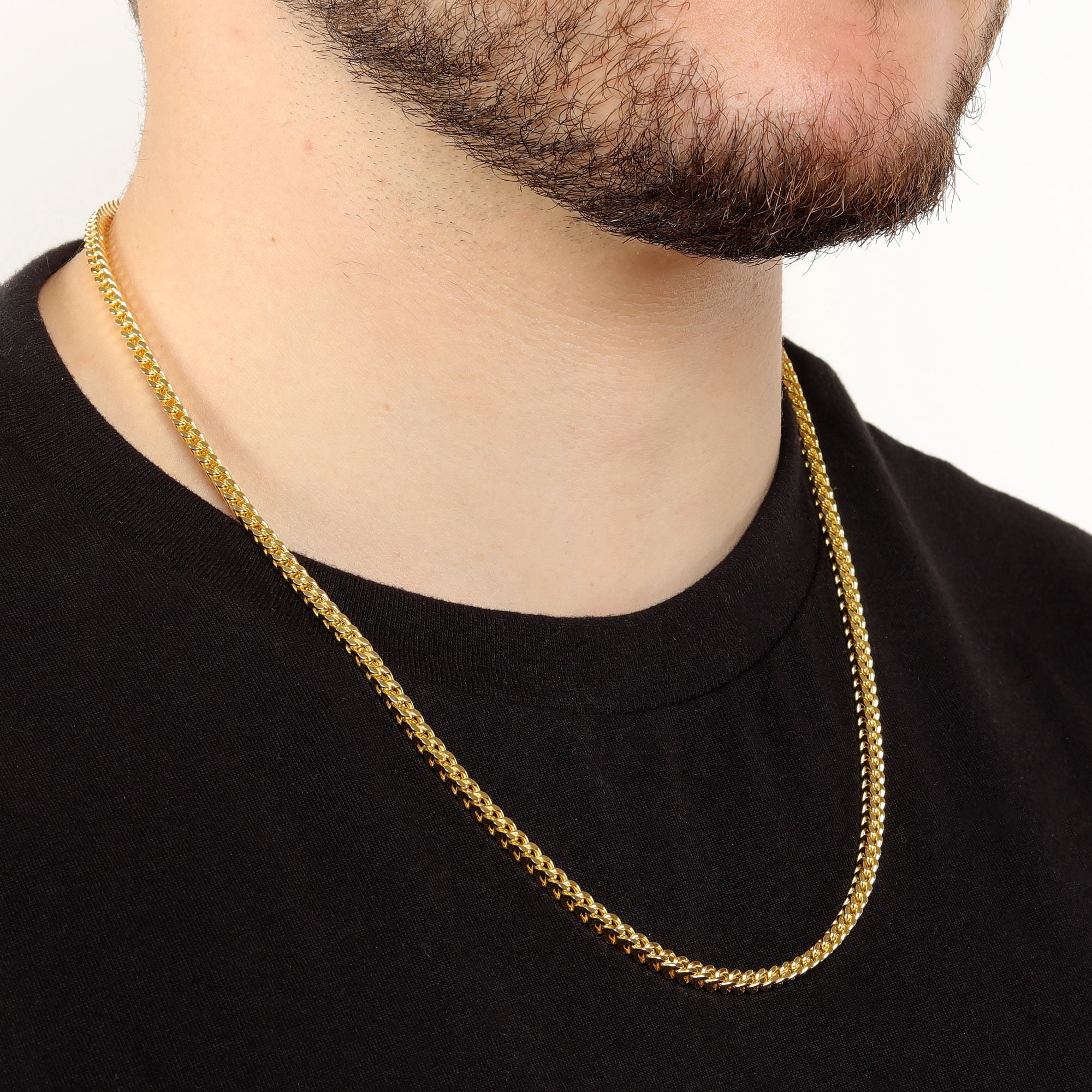 Yellow Gold Plated 925 Sterling Silver 3MM Franco Chain Necklace - 24 Inch