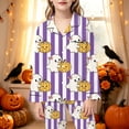 thumbnail image 2 of CAIVO Kids Girls Halloween Print Pajama Sets Lapel Long Sleeve Button Down Shirt With Pants 2 Piece Casual Home Homewear, 2 of 5