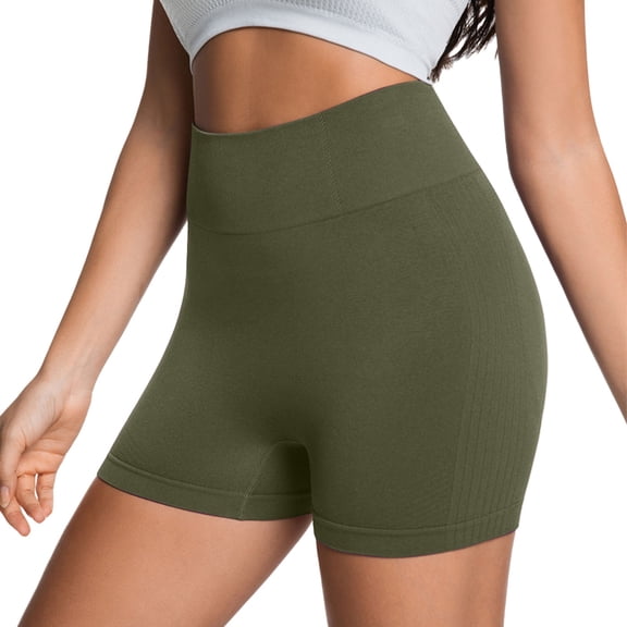 Women's High Waisted Yoga Shorts, Tummy Control Booty Lifting Workout Shorts, Compression Running Gym Shorts for Women, Athletic Fitness Shorts Blackish Green L
