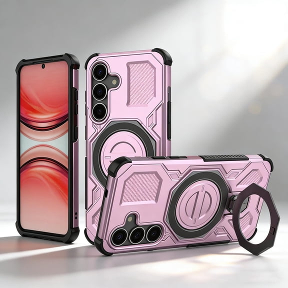 for Samsung Galaxy A17 5G Case with Invisible Ring Stand, Secure Ring Holder Grip, Phone Case Compatible with Mag-Safe, Durable Shockproof Rugged Cover for Samsung Galaxy A17 5G, Pink