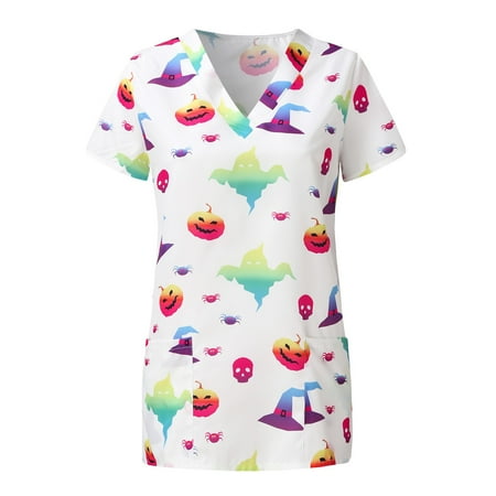 

Youmylove Women Scrubs Top Short Sleeve V-Neck Tops Working Uniform Top Nurses Clothing Workwear