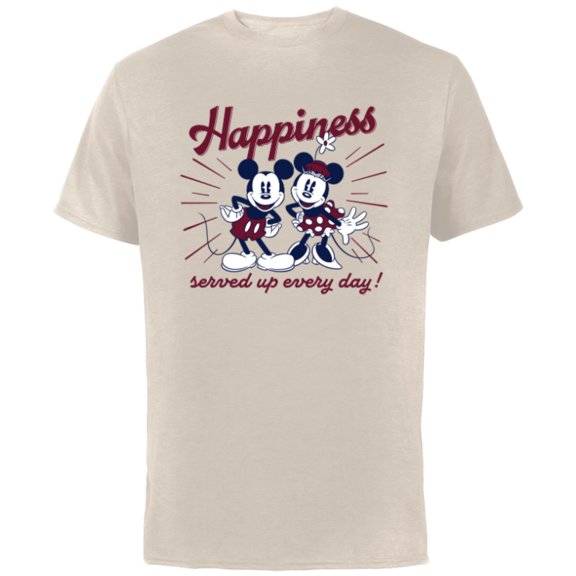 Disney Mickey Mouse and Minnie Mouse Happiness Retro Vintage - Short Sleeve Cotton T-Shirt for Adults - Customized-Natural