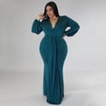 thumbnail image 2 of AURA Women Plus Size V Neck Irregular Dress Long Sleeve Sexy Party Night Dress, 2 of 7