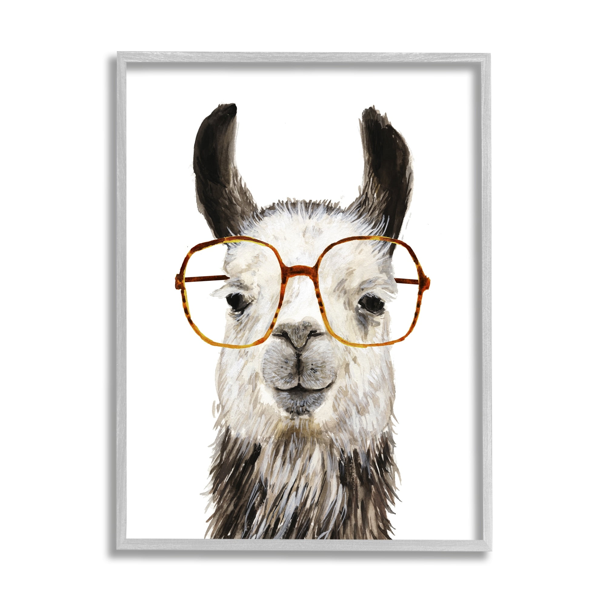 Stupell Industries Llama Farm Animal Eyeglasses Animals & Insects Painting Gray Framed Art Print Wall Art