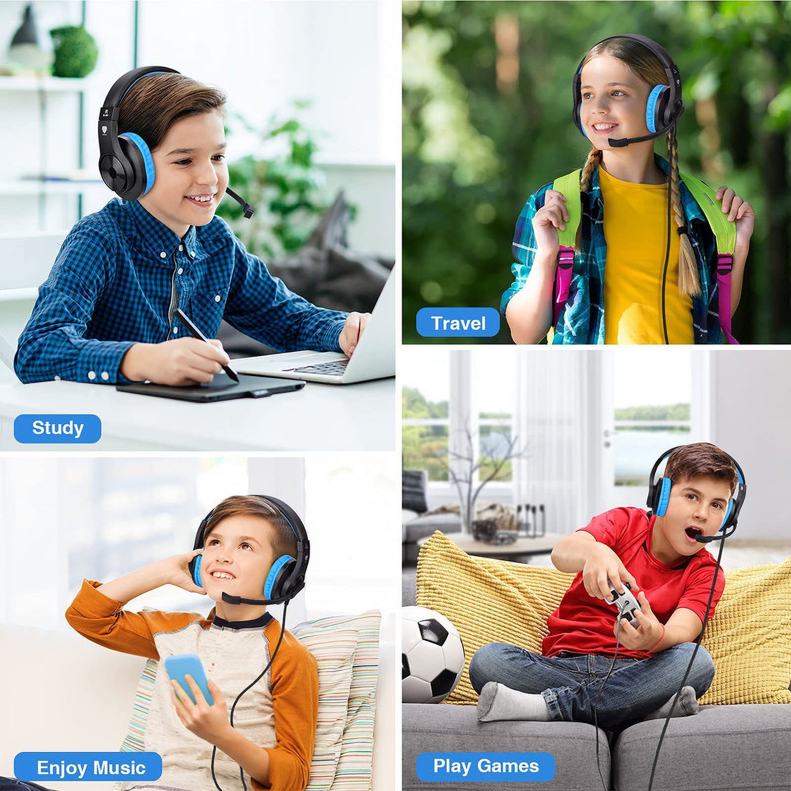 BlueFire Kids Gaming Headset with Microphone, Blue photo 2