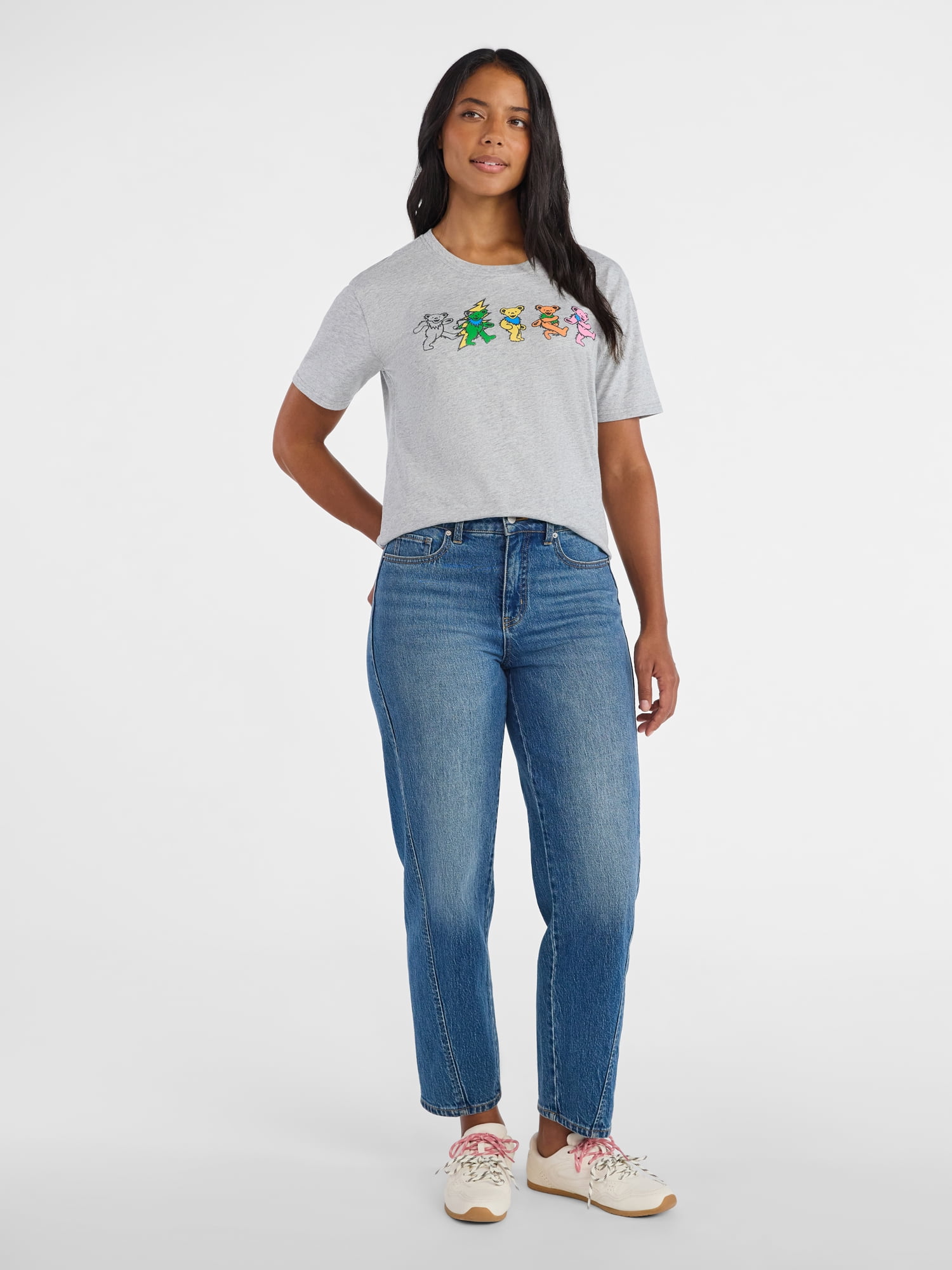 Time and Tru Women's Grateful Dead Dancing Bear Line Up Graphic Tee with Short Sleeves, Sizes XS-XXXL