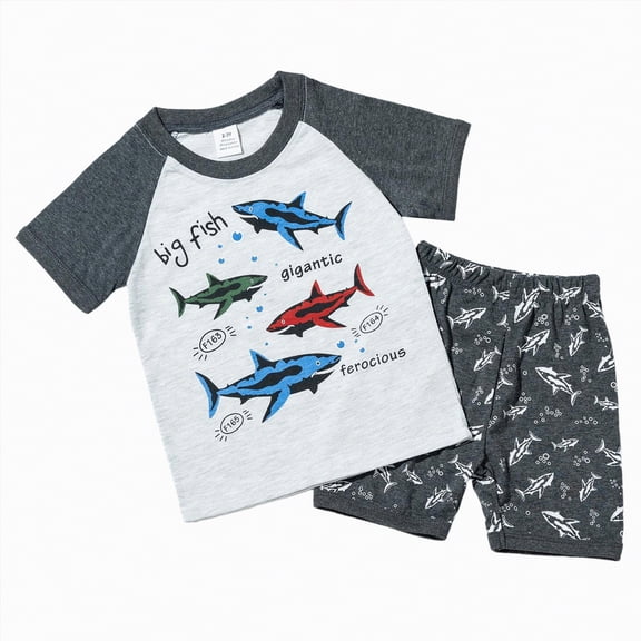 Linfrsh Boys Summer Outfits Baby Boy Summer Clothes 12 18 24 Month 3T 4T 5T Toddler Boy Outfits Dinosuar Set(Sky Blue,7-8 Years)