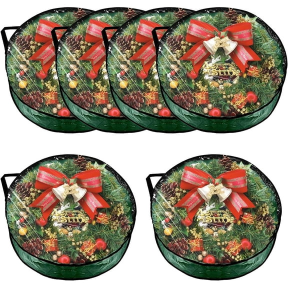 6 Pack Christmas Wreath Storage Bags,Holiday Decor Storage Organizer for Xmas and Seasonal Decorations, Waterproof Clear PVC/PE Wreath Storage Containers with Sturdy Handles & Zippers,60*60*20CM