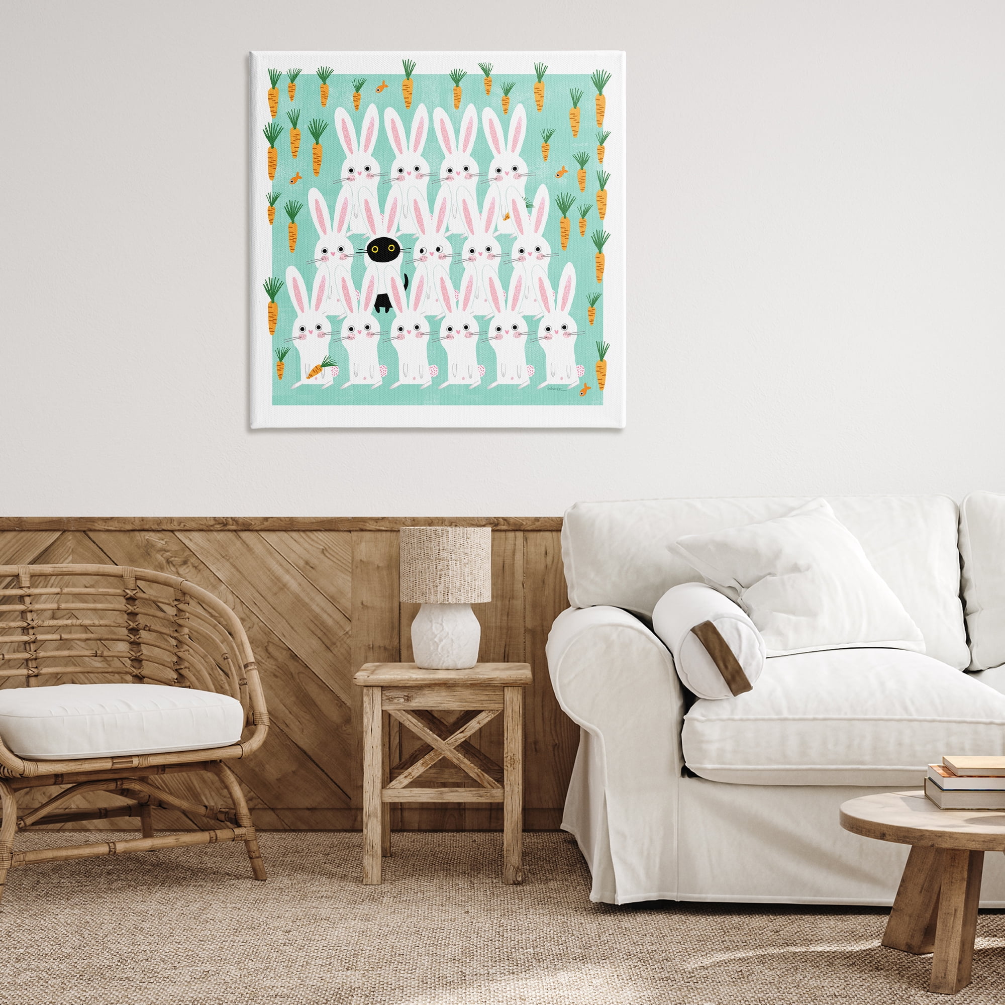 Stupell Industries Cat Mixed with Bunnies Animals Painting Wrapped Canvas Art Print Wall Art, 36 x 36