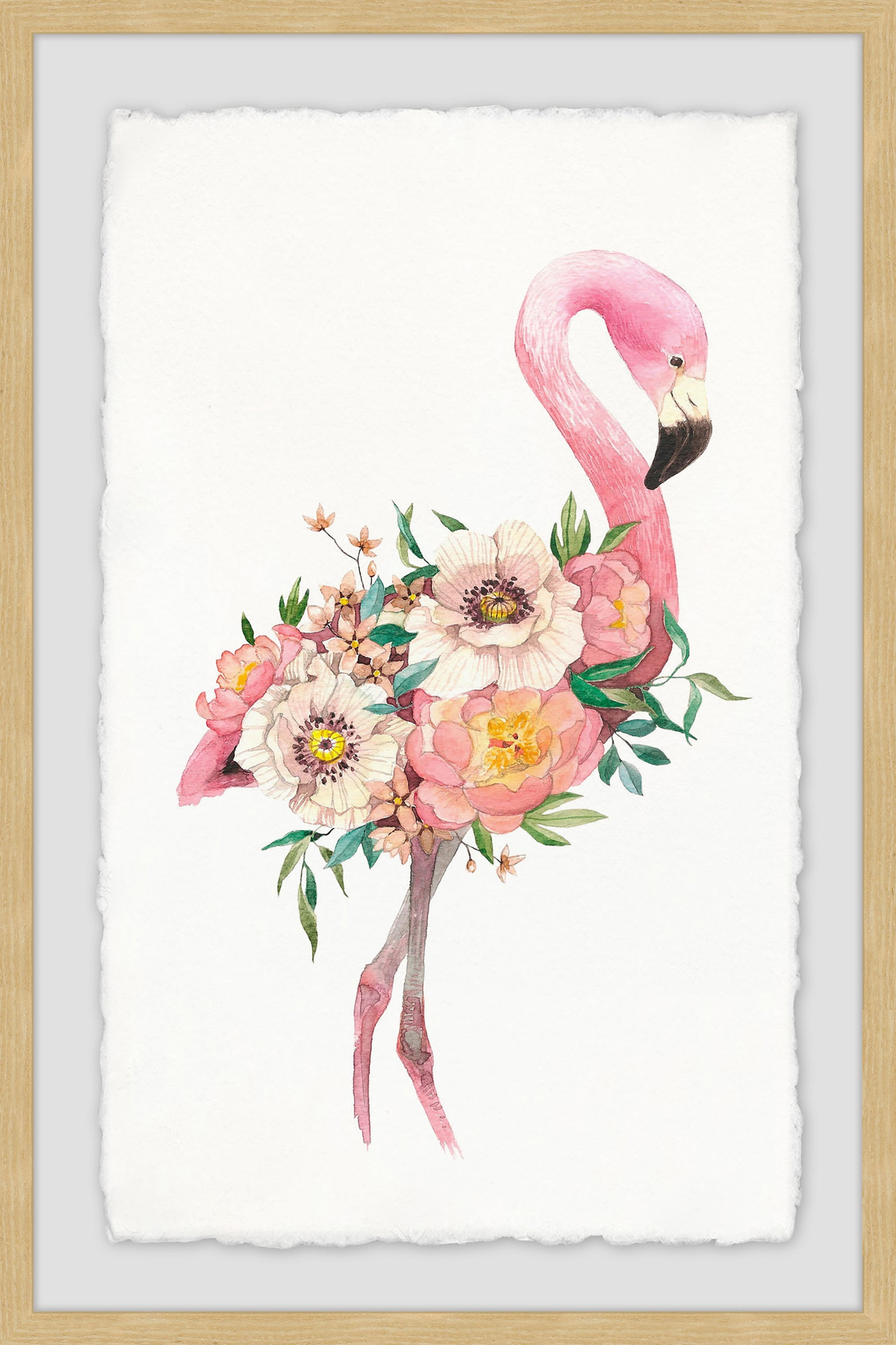 Floral Flamingo Framed Painting Print