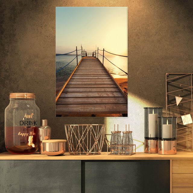 Promenade en Bois Solide vers la Mer - Impression sur Toile Pont