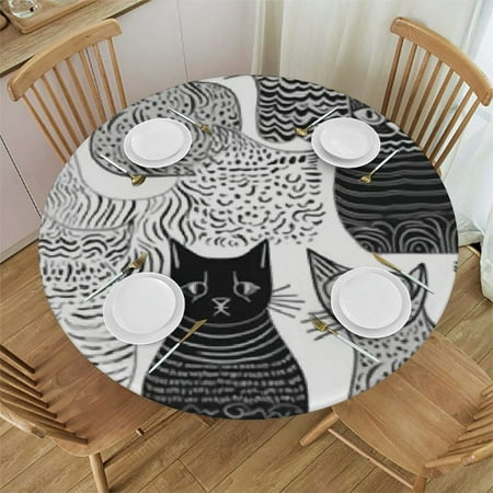 

BCIIG Cute Cat Round Table Cover Stain Resistant & Washable for Indoor Outdoor Kitchen Dining Parties 100% Polyester Fiber Various Sizes Perfect for Home Decor 38 -42