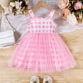 thumbnail image 5 of VNKIDY Girls Kids Spaghetti Strap Pink Gingham Dress With Ruffle Trim Tulle Skirt For Toddlers Summer Daily Wear Casual Outings Lovely Dress, 5 of 7