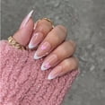 thumbnail image 3 of Uñas postizas francesas, 24 piezas de uñas postizas con punta francesa, diseño de almendra de longitud media, uñas postizas blancas con patrón de corazón rosa, 3 of 3