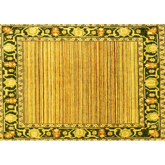 Ahgly Company Machine Washable Indoor Rectangle Oriental Yellow Modern Area Rugs, 3' x 5'