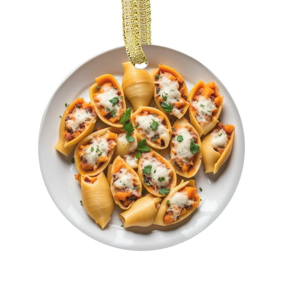 Stuffed Pasta Noodle Shells with Butternut Squash Bake Comfort Food Double Sided Ceramic Foodie Novelty Holiday Christmas Xmas Tree Ornament Gift Accessory (Flat Printed Design, NOT 3D)