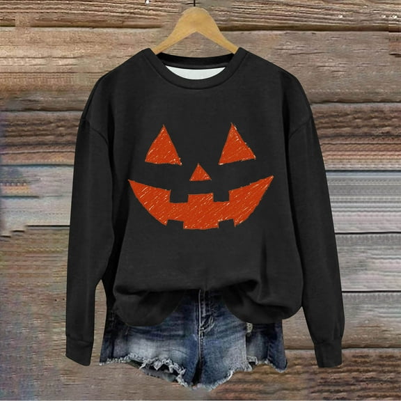 Sakmal Holiday No Hoodie Womens Sweatshirts Trendy Pumpkin Halloween Black Sweatshirts Soft Fall Clothes 2025