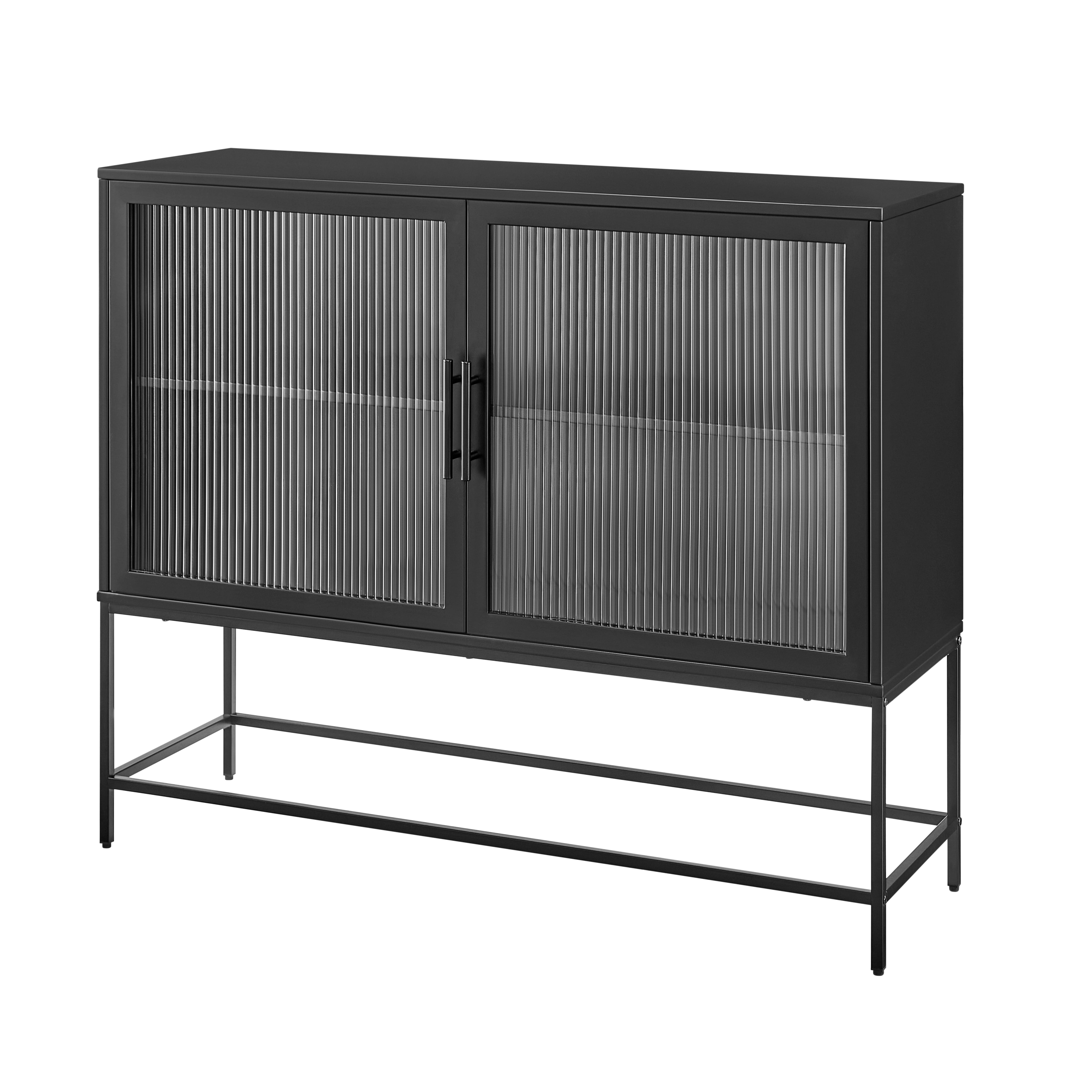 Mainstays Metal and Fluted Glass Bar Cabinet, Black Finish