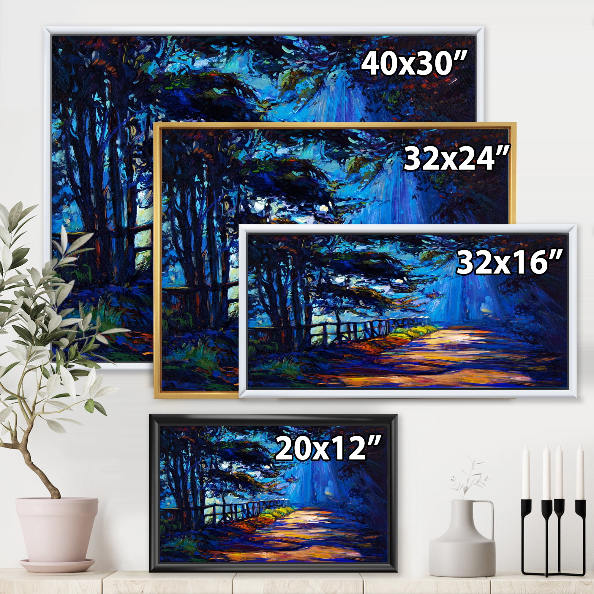 Designart 'Park Road In The Afternoon Shadows' Lake House Framed Canvas Wall Art Print