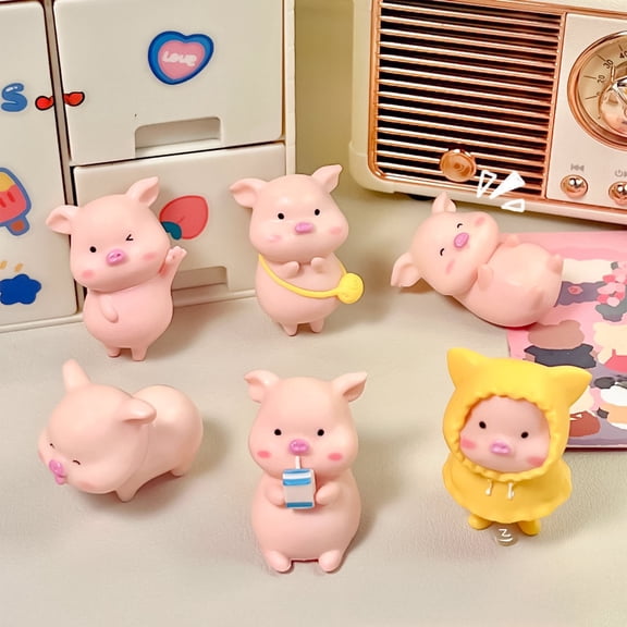 Dserhfy Mini Pig Figurines Cartoon Miniature Pig Toy Cute Piglet Cake Toppers for Home Office Desk Birthday Party Decoration