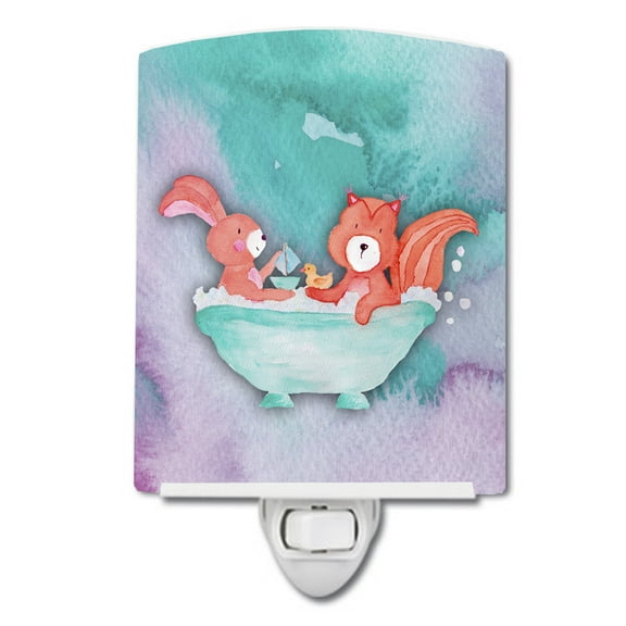 Caroline's Treasures BB7348CNL Rabbit and Squirrel Bathing Watercolor Ceramic Night Light, 6x4x3", multicolor