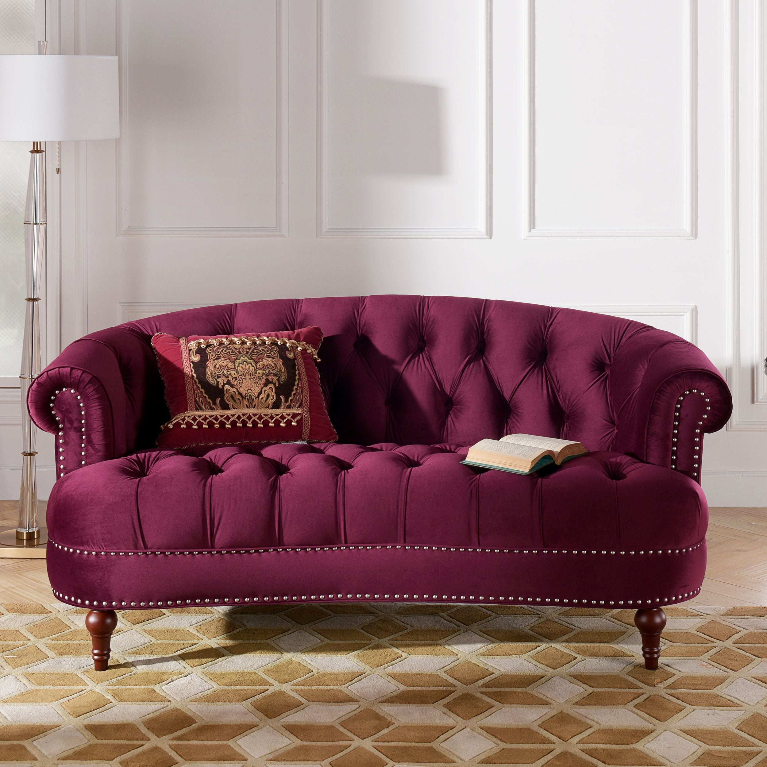 La Rosa Victorian Chesterfield Loveseat, Burgundy