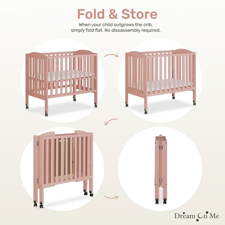 Dream On Me 2-in-1 Folding Portable Mini Crib in Dusty Pink