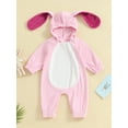 thumbnail image 2 of Suealasg Toddler Baby Girl Easter Jumpsuits Clothes 6M 1T 2T 3T 4T Kids Girls Long Sleeve Bunny Ears Hooded One Piece Bodysuit Little Girls Spring Animal Playsuits, 2 of 9