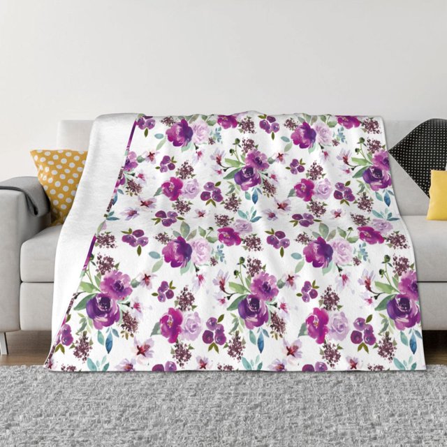 Fotbe Violets Flowers Manta de Franela con Estampado, Manta Ultrasuave para Cama, Sofá, Auto, Hipoalergénica y Antibolitas-40"x30"