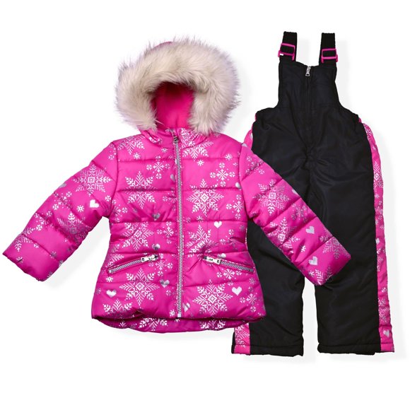 Arctic Quest Little Girls Bib Snow Pants and Ski Jacket Water-Resistant Snowsuit For Kids Winter Jacket For Girls Rose 3T