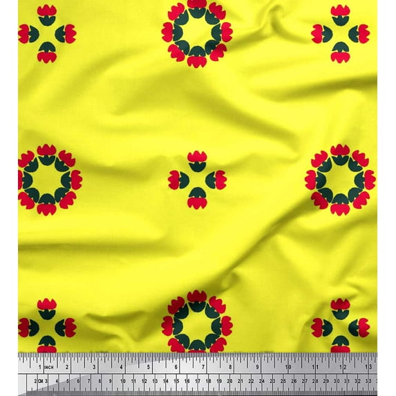 Soimoi Japan Crepe Satin Fabric Artistic Flower Print Fabric by the Yard 42 Inch Wide