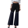 thumbnail image 2 of Cargo Pants for Women Stretch High Waisted Straight Wide Leg Jean Casual Baggy Pants Spliced Black Denim M, 2 of 10