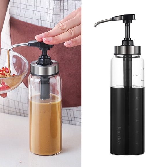 500ml Glass Sauce Pump Dispenser: Leakproof Kitchen Condiment Dispenser Oil Dispenser Empty Sauce Bottles for Ketchup Mustard Oil Sauces