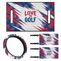 XYZCANDO Love to Golf 4pcs Golf Cart Seat Covers Golf Cart Steering Wheel Cover 2 Piece Golf Cart Flags Universal Golf Cart Seat Towel 14 Inch Steering Wheel Cover Double Sided Golf Flag White