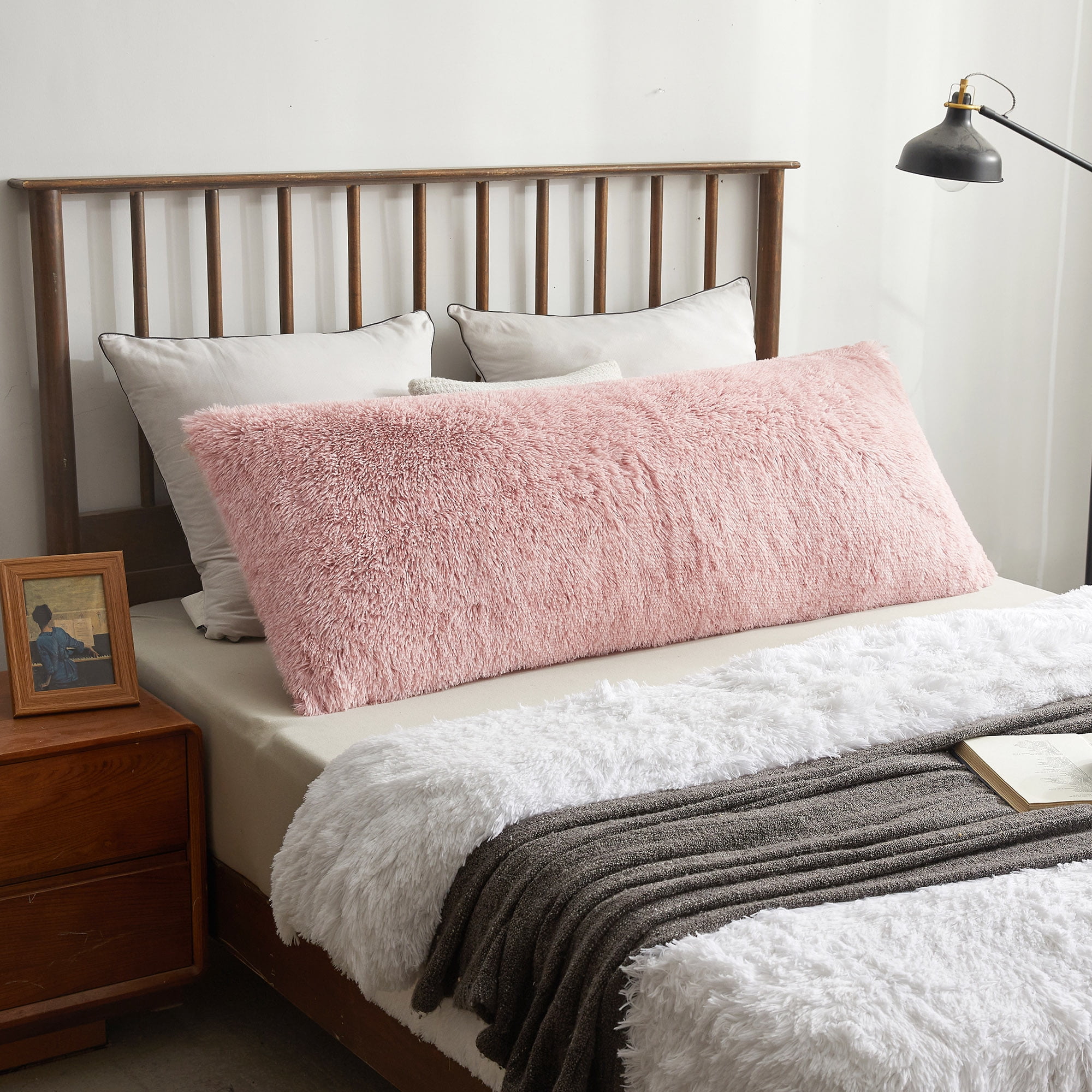 XeGe Luxury Shaggy Faux Fur Body Pillow Cover, Fluffy Bed Pillow Case