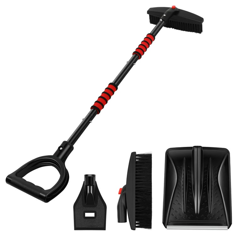 Monibloom Car Snow Shovel and Brush Kit, 4 in 1 Ice Scraper with Snow Brush for Car Windshield, Telescopic Handle, Detachable Snow Broom for Vehicle