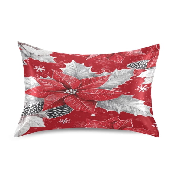 Red and White Flowers Satin Pillowcase 20''x26'' Double-Sided Print Soft Wrinkle Resistant
