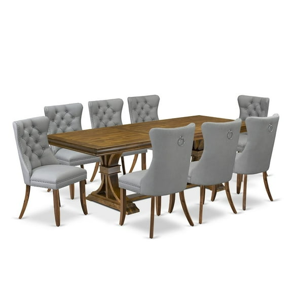 Luxe by East West Furniture 9 Pieces Dining Table Set a Rectangle Table and 8 Dining Chairs, Antique Walnut
