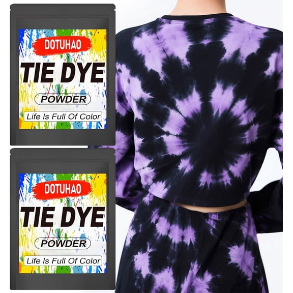 Tie Dye Powder Kit, Black & Purple Colors Clothing Dye, Fabric Color Dye, Permanent & Washfast Powder Tie Dyes, Creative Dyes for Clothes(2 Colors, 2 OZ)