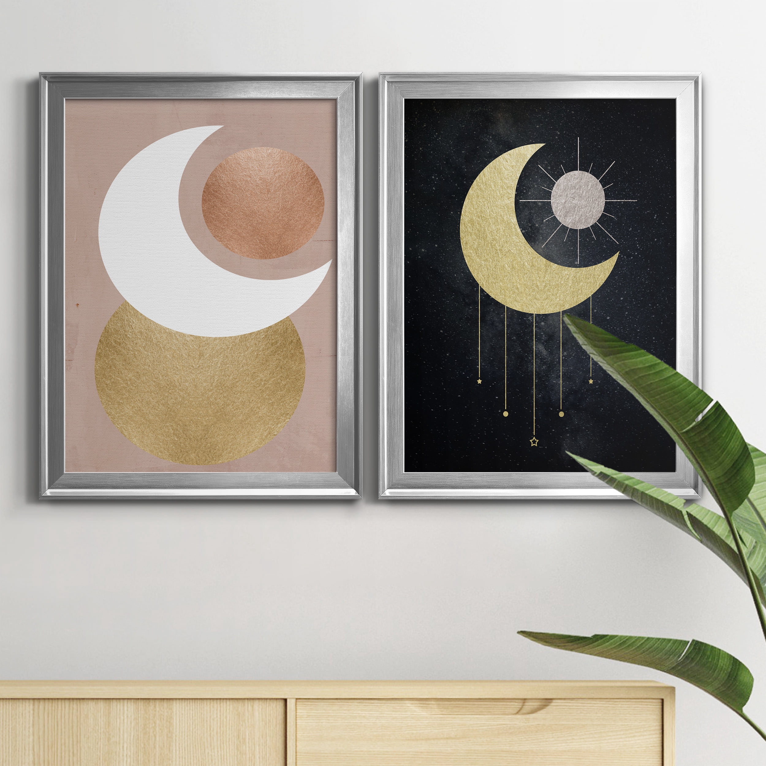 2 Piece Set Lunar Mystic Premium Framed Canvas - Ready to Hang - 18.5 x 24.5 Each - Silver Frame