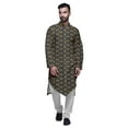 thumbnail image 1 of Atasi Kurta Décontracté Boutonné en Rayonne Imprimée de Designer avec Pyjama pour Hommes, 1 of 4