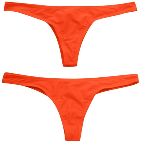 MSJUHEG Mid Rise Bikini Bottom Bathing Suit Bottoms for Women Swimsuit Bottoms Thong Bathing Suit Seamless Bikini Bottom Two Piece Bathing Suits Tank Tops With Boyshorts Orange S