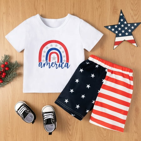 

Toddler Kids Boys Girls Summer Short Sleeve Independence Day T Shirt Tops American Flag Shorts Outfits Set 1-5 Years