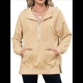 thumbnail image 2 of Sudadera de Algodón con Forro y Media Cremallera para Mujer, Cálida, de Invierno, con Bolsillo Amarillo Albaricoque XL, 2 of 10