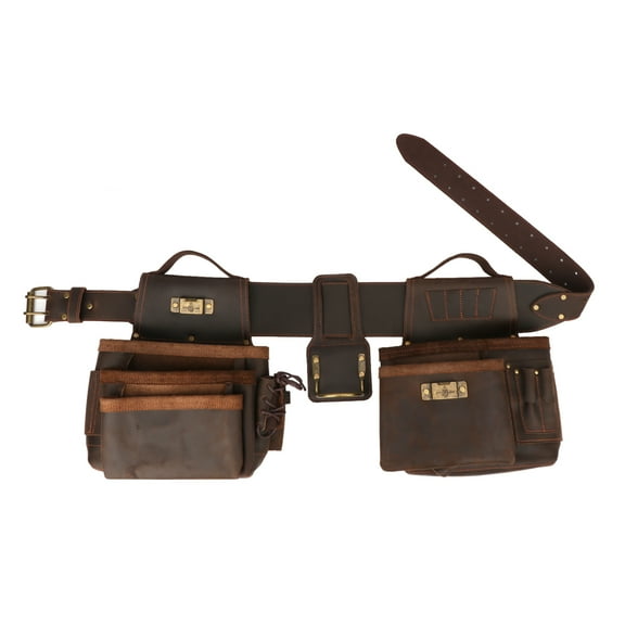 TOURBON Leather Tool Waist Bag with Adjustable Belt Detachable Pockets Heavy Duty Carpenter Electrician Tool Combo Pouchs Tan