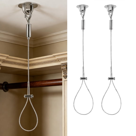 2Pcs Ceiling Support for Closet Rod, 60'' Adjustable Closet Rod Support Bracket, Stainless Steel Ceiling Support Assembly, Heavy Duty Wardrobe Pipe Bracket Rod Holder (Prevents Sagging)