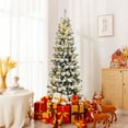 thumbnail image 4 of Patiojoy 7.5FT Pre-lit Snow Flocked Christmas Pine Tree, Hinged Artificial Xmas Tree W/ 300 Remote-controlled Multi-Color Lights, 4 of 10